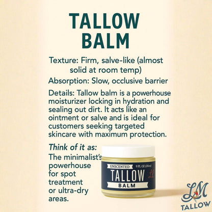 Unscented Tallow Balm | Natural l Beef Tallow Vitamin E, Jojoba Moisturizer for Face & Body |Clean, Preservative-Free Skincare by Lady May