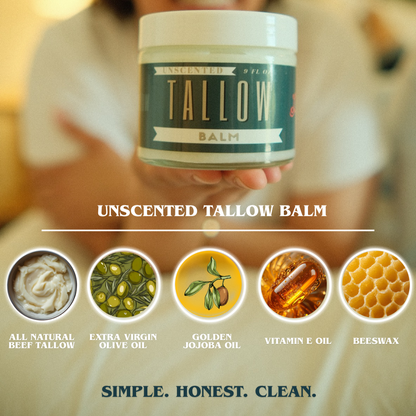 Unscented Tallow Balm | Natural l Beef Tallow Vitamin E, Jojoba Moisturizer for Face & Body |Clean, Preservative-Free Skincare by Lady May